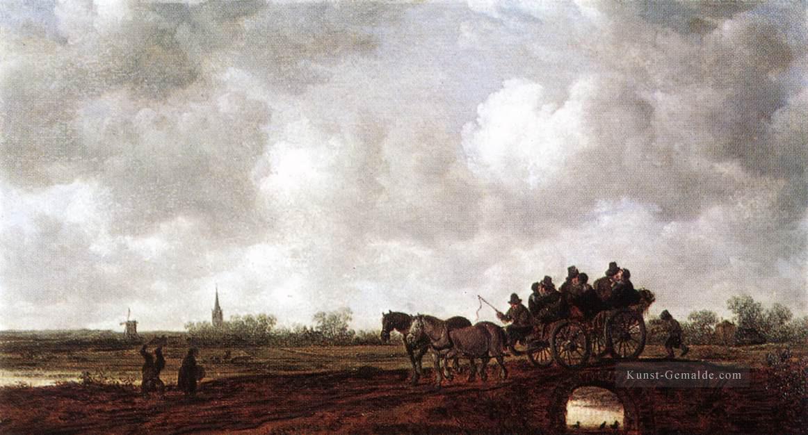 Pferd Wagen auf einer Brücke Jan van Goyen Ölgemälde